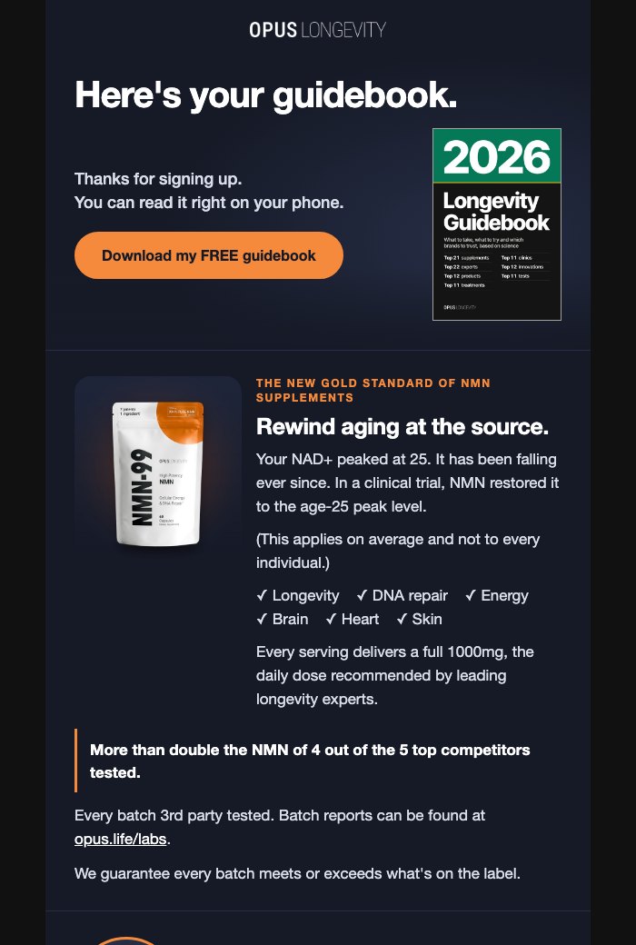Ad page copy, desktop, dark mode. open the email