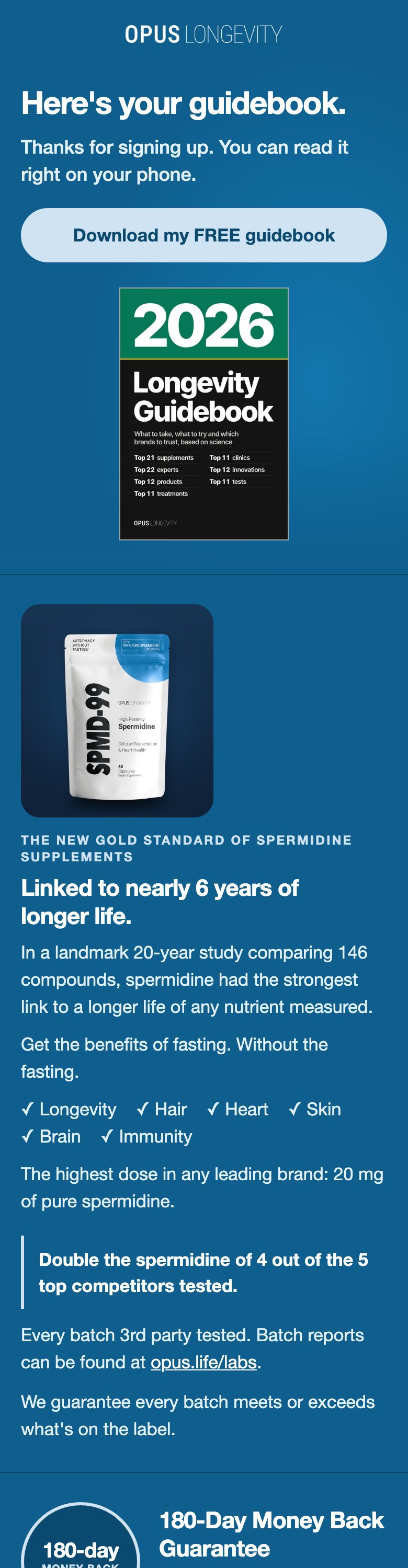 Ad page copy, phone, dark mode. open the email